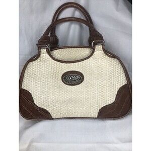 BUENO WOMEN'S STRAW AND BROWN LEATHER SUMMER  BAG CUTE!!